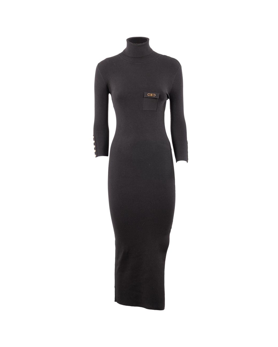 shop ELISABETTA FRANCHI  Abito: Elisabetta Franchi abito in maglia a costine con taschino.
Collo dolcevita.
Maniche ¾ con bottoni.
Gonna longuette con profondo spacco laterale.
Lavorazione a costine.
Taschino con logo in metallo dorato.
Vestibilità Slim.
Composizione: 64%Lyocell 20%Poliammide 16%Seta.
Made in Italy.. AM23B56E2-110 number 3663339
